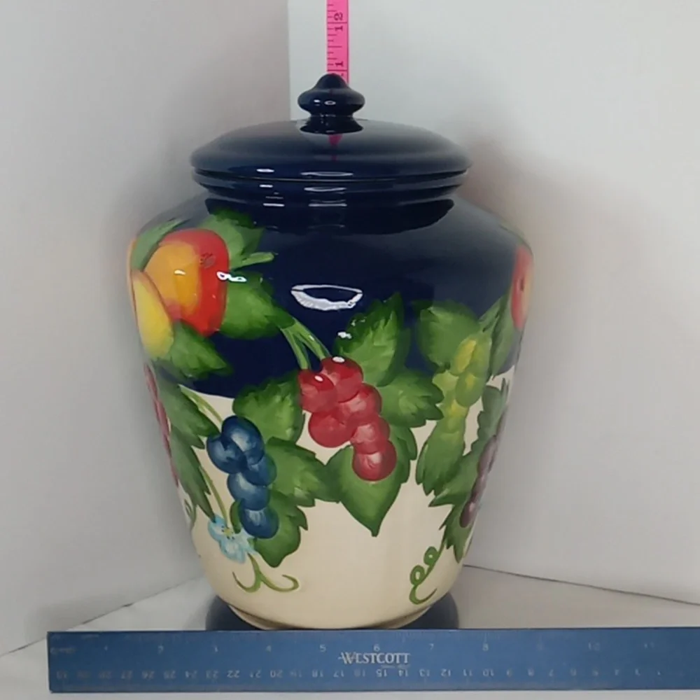 Vintage Large Nonni's Handpainted Fruit Print Lidded Ceramic Cookie Jar Canister